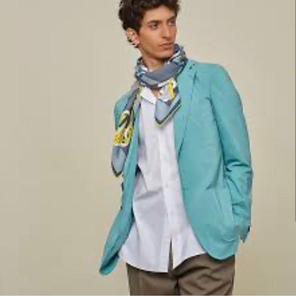 Express Men's Aqua Blue Cotton-Linen Blazer C35
